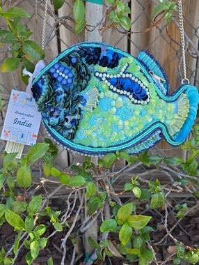 Viral Beaded Blue & Green Fish Crossbody Bag